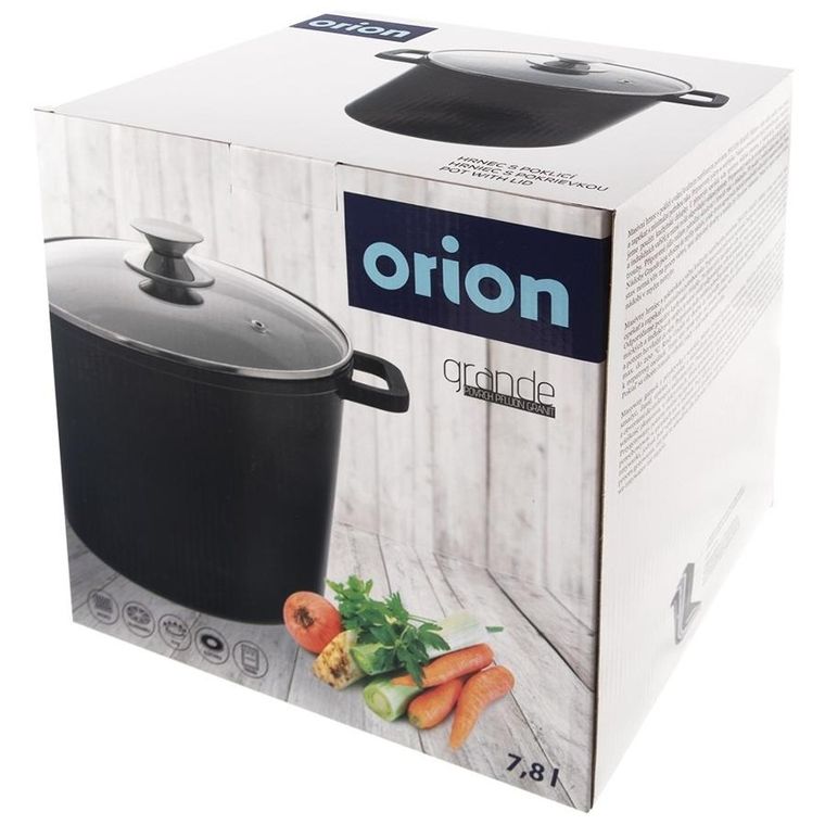 Orion, garnek granitowy ze szklaną pokrywką wysoki, Grande, 7.6 l