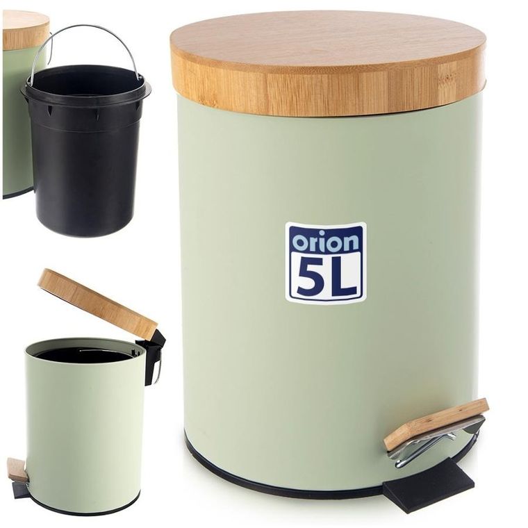 Orion, Greenish, kosz na śmieci, metalowy, z pedałem, zielony, 5l