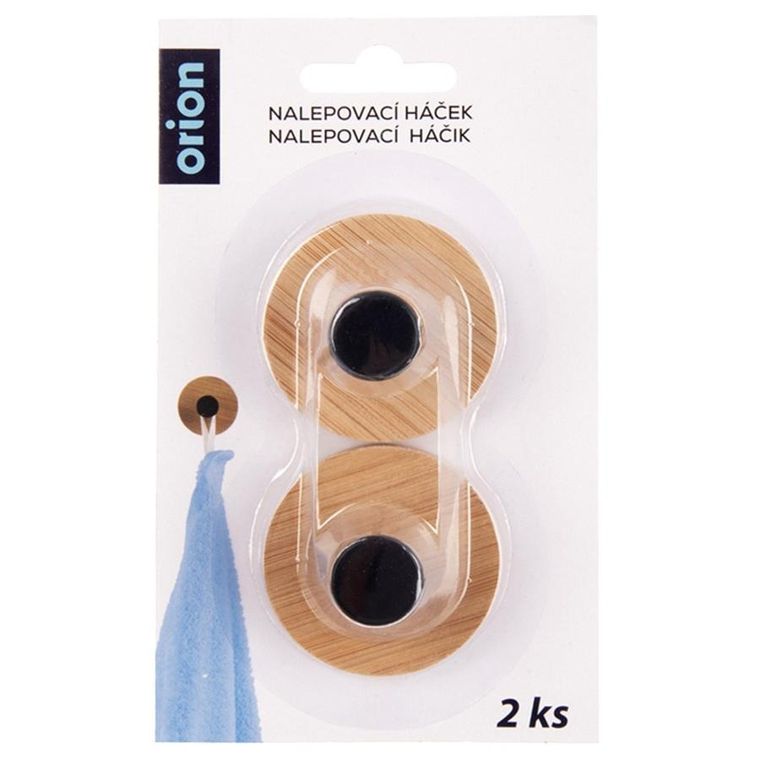 Orion, haczyk, wieszak samoprzylepny, drewniany, metalowy, czarny, 5 cm, 2 szt.