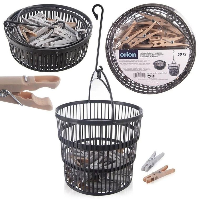 Orion, klamerki na pranie w składanym koszyku, 50 szt.