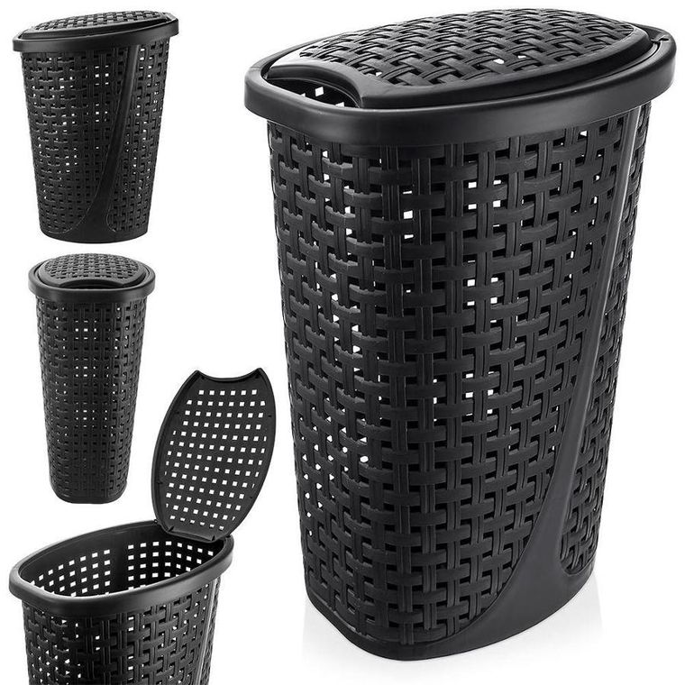 Orion, kosz na pranie z pokrywą, czarny, 45 l, 41-32-61 cm