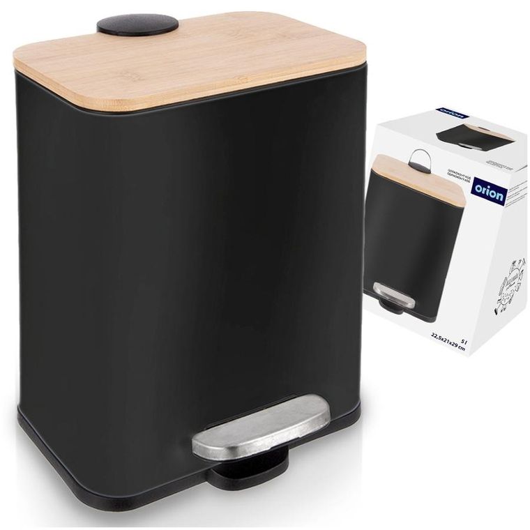Orion, kosz na śmieci z pedałem, stalowy, czarny, wąski, 5l