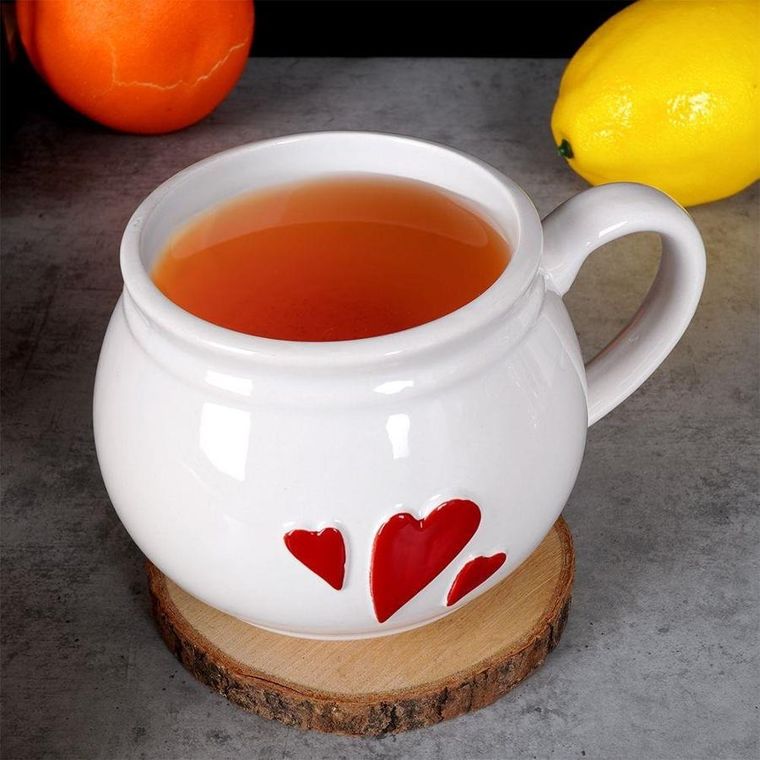 Orion, kubek ceramiczny, biały serce, 430 ml