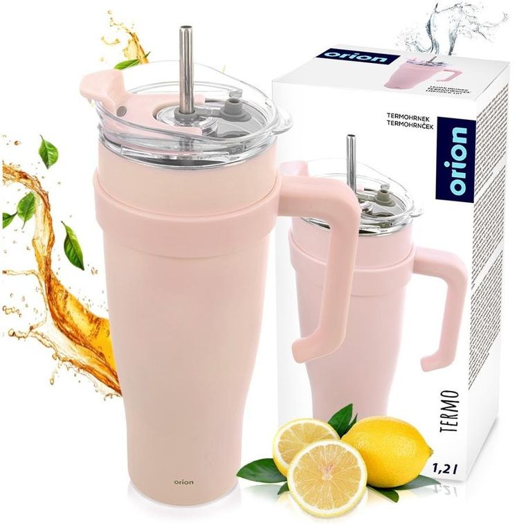 Orion, kubek termiczny z uchwytem, stalowy, różowy, 1,2l