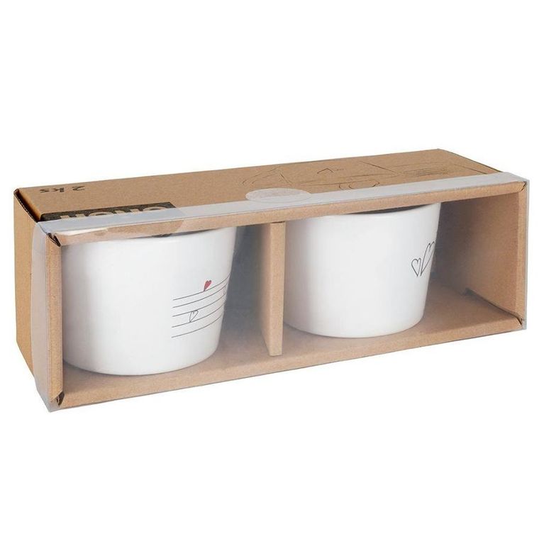Orion, kubki / filiżanki z uchem ceramiczne białe, Serduszka, 2 szt., 210 ml