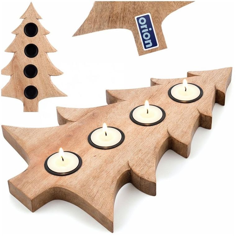 Orion, Mango, świecznik drewniany, na 4 świeczki, 40-27,5 cm