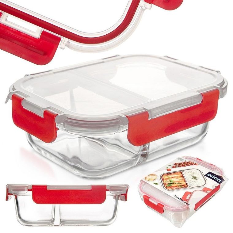 Orion, pojemnik na żywność szklany z pokrywką i uszczelką, dzielony 1,3l