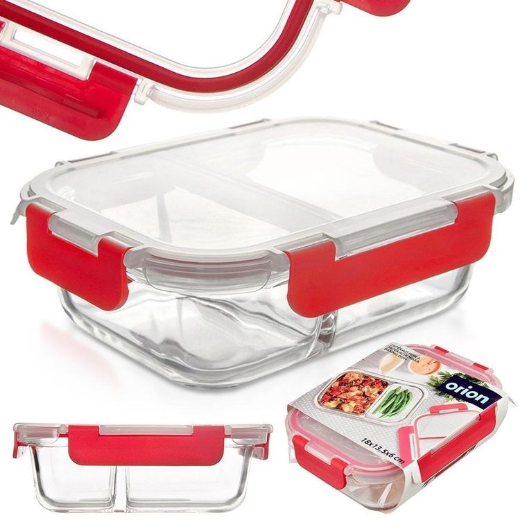 Orion, pojemnik na żywność szklany z pokrywką i uszczelką, dzielony, 550 ml