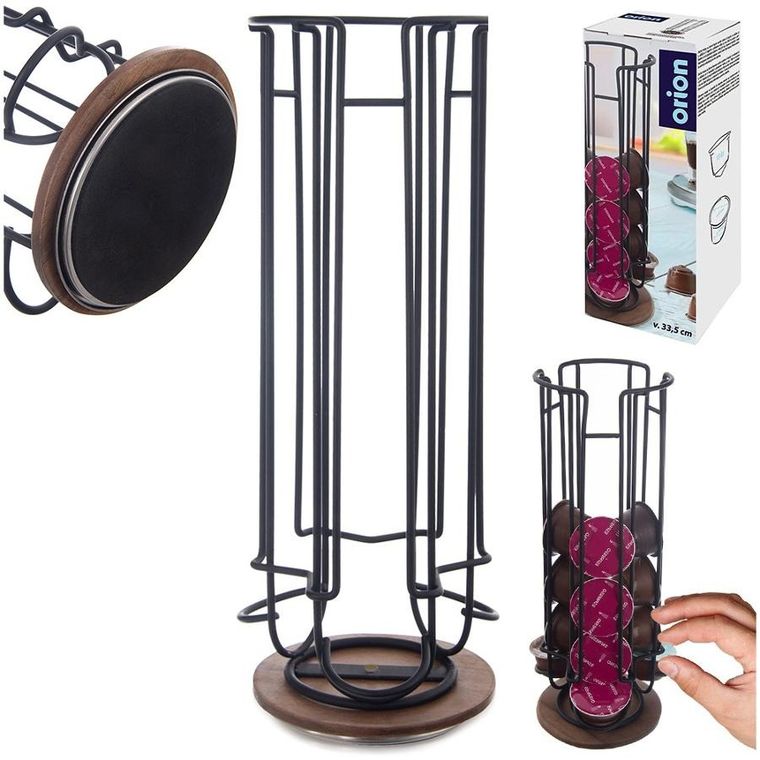Orion, Radka, stojak na kapsułki do kawy, obrotowy metalowy, czarny, 33,5 cm