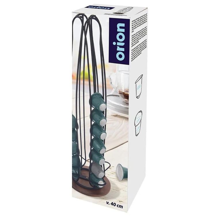 Orion, Radka, stojak na kapsułki do kawy, obrotowy metalowy, czarny, 40 cm