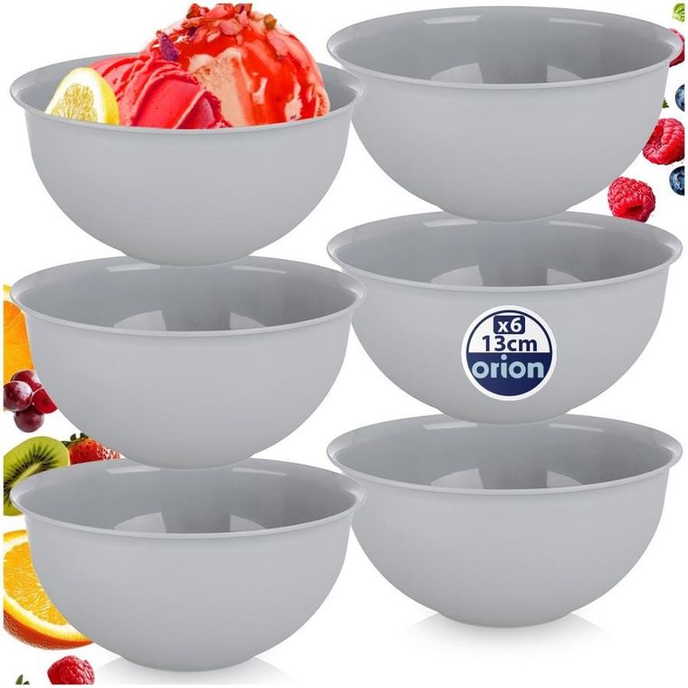 Orion, Sandy, miseczki plastikowe, szare, 13 cm, 500 ml, 6 szt.