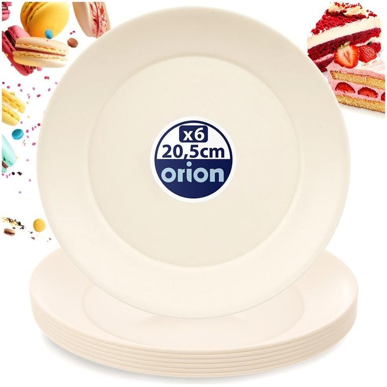 Orion, Sandy, talerze deserowe, plastikowe, kremowe, 20,5 cm, 6 szt.