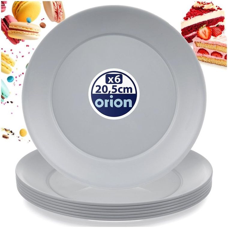 Orion, Sandy, talerze deserowe, plastikowe, szare, 20,5 cm, 6 szt.