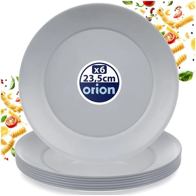 Orion, Sandy, talerze obiadowe, płytkie, plastikowe, szare, 23,5 cm, 6 szt.