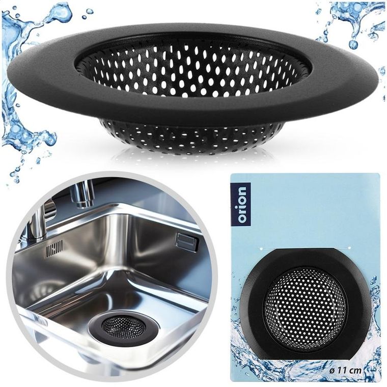 Orion, sitko do zlewu, stalowe, czarne, 11,5 cm