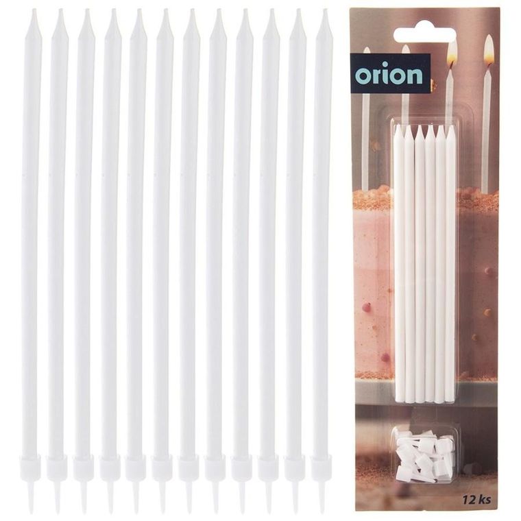 Orion, świeczki do tortu, białe, długie, 14.5 cm, 12 szt.