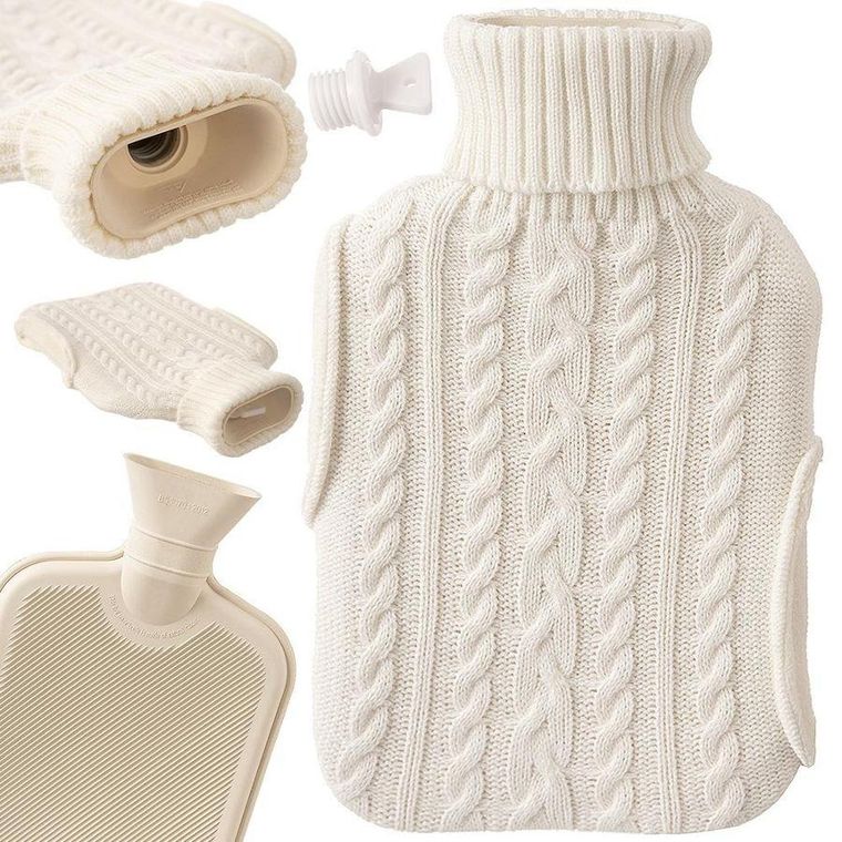 Orion, termofor gumowy w sweterku, beżowy, 1.6 l, 33-20 cm