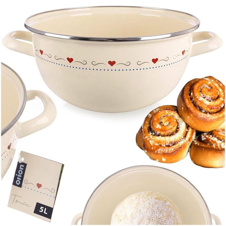 Orion, Tonca, miska emaliowana z uchwytami, kremowa, 33 cm, 5 l