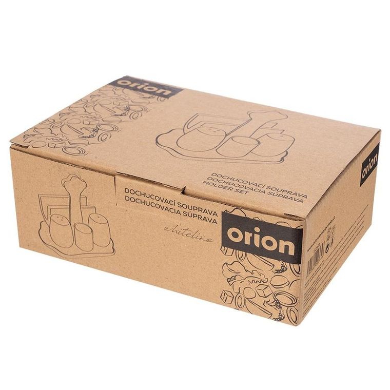 Orion, Whiteline, solniczka i pieprzniczka, porcelanowa, ze stojakiem i serwetnikiem, 5 elementów