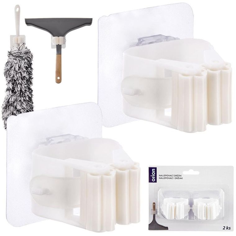 Orion, wieszak na mopa, miotłę i narzędzia samoprzylepny, biały, 2 szt.