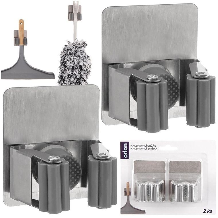 Orion, wieszak na mopa, miotłę i narzędzia, stalowy, samoprzylepny, 2 szt.