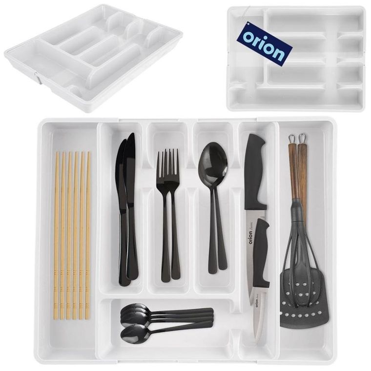 Orion, wkład na sztućce do szuflady, rozsuwany biały, 36.5-27.5 cm