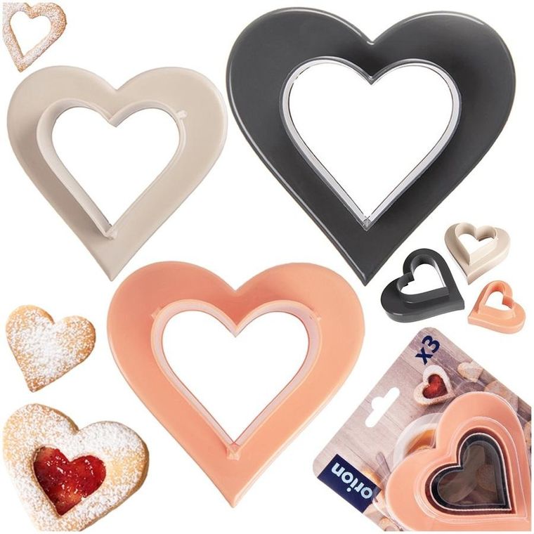 Orion, wykrawacze do ciastek, dwustronne, serce, 3 szt.