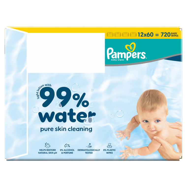 Pampers, 99% Water, chusteczki nawilżane dla dzieci, 12-60 szt.