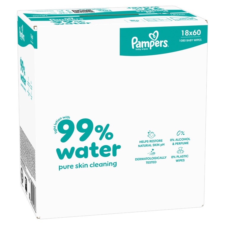 Pampers, 99% Water, chusteczki nawilżane dla dzieci, 18-60 szt.