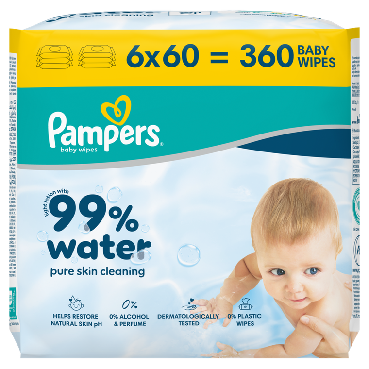 Pampers, 99% Water, chusteczki nawilżane dla dzieci, 6-60 szt.