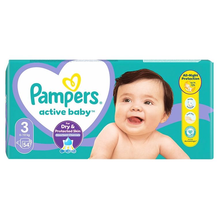 Pampers, Active Baby, pieluchy jednorazowe, rozmiar 3, 6-10 kg, 54 szt.