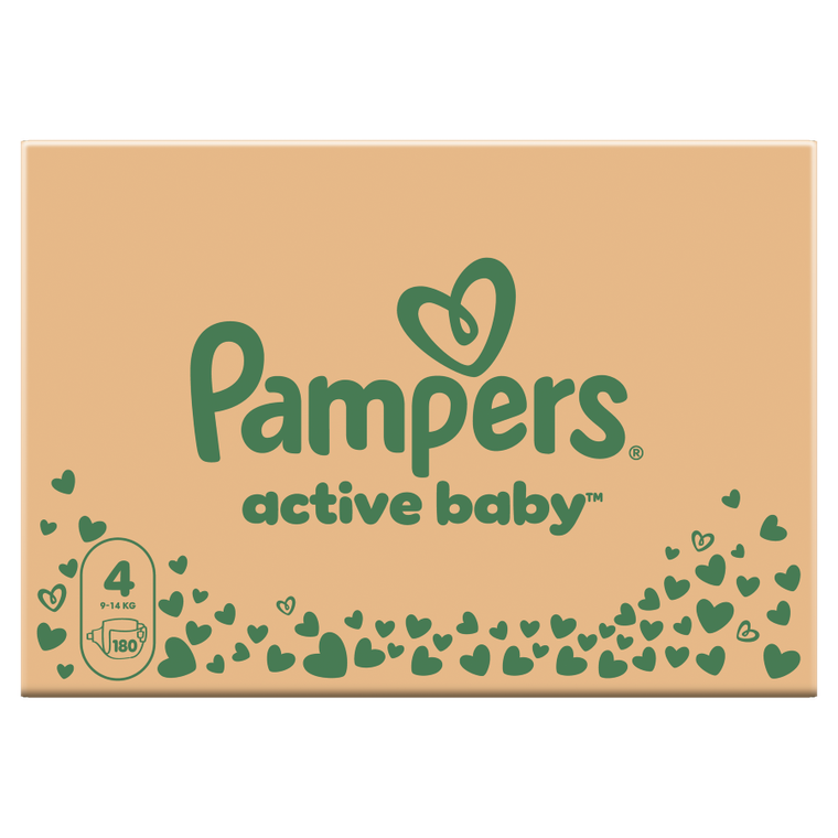 Pampers, Active Baby, pieluchy jednorazowe, rozmiar 4, 9-14 kg, 180 szt.