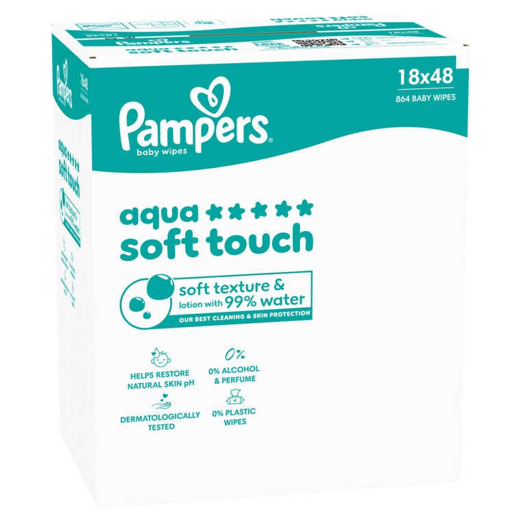 Pampers, Aqua Soft Touch, chusteczki nawilżane dla dzieci, 18-48 szt.