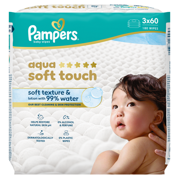 Pampers, Aqua Soft Touch, chusteczki nawilżane dla dzieci, 3-60 szt.
