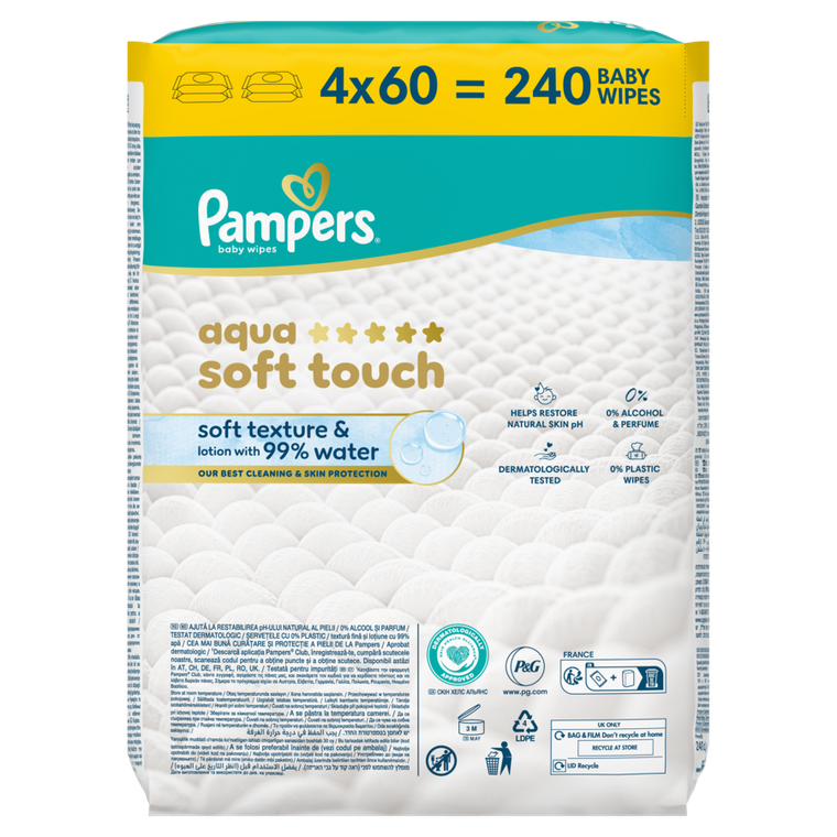 Pampers, Aqua Soft Touch, chusteczki nawilżane dla dzieci, 4-60 szt.