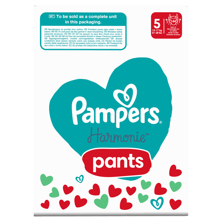 Pampers, Harmonie Baby, pieluchomajtki, rozmiar 5, 12-17 kg, 144 szt