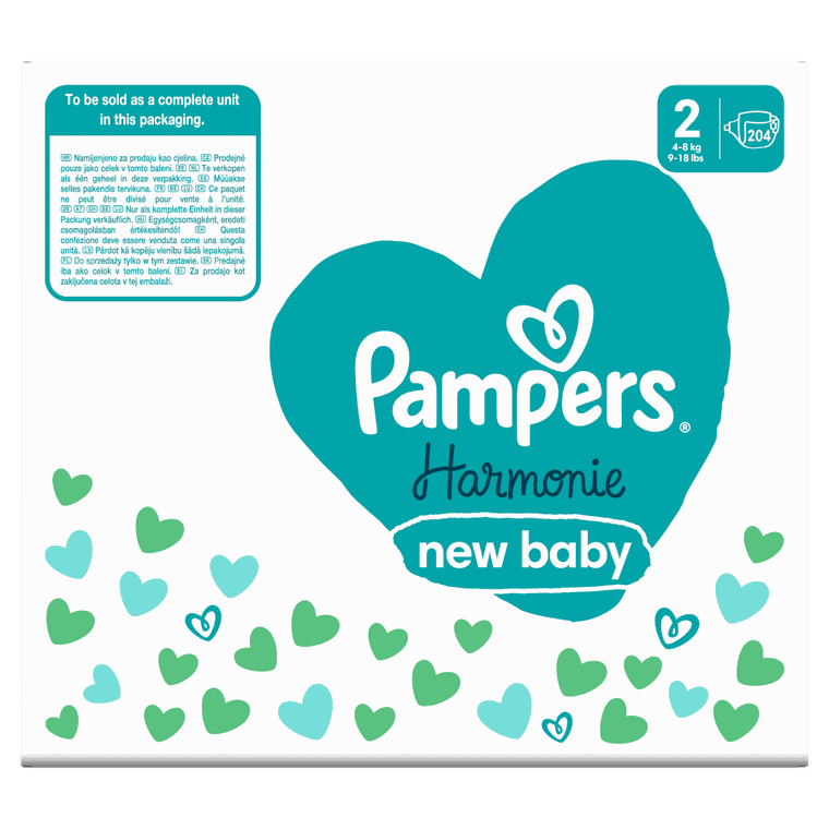 Pampers, Harmonie Baby, pieluchy jednorazowe, rozmiar 2, 4-8 kg, 204 szt.