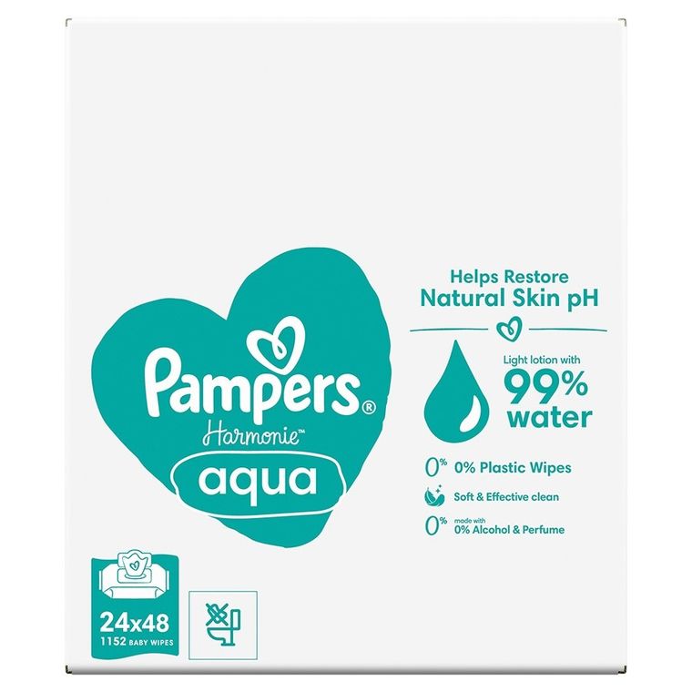 Pampers, Harmonie, Plastic-free, chusteczki nawilżane, 24-48 szt.