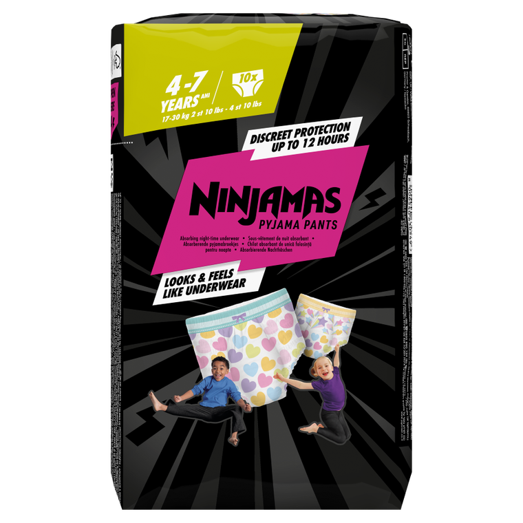 Pampers, Ninjamas, Serduszka, chłonna bielizna na noc, rozmiar 4-7 lat, 17-30 kg, 10 szt.