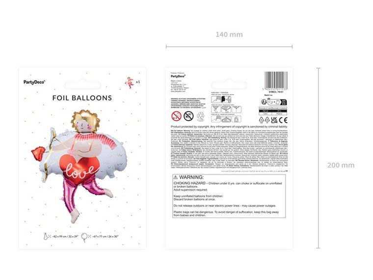 PartyDeco, balon foliowy Kupidyn, 82-99 cm, mix, 1 szt.