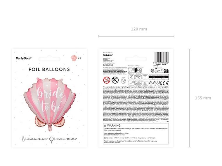 PartyDeco, balon foliowy, muszelka, Bride to be, 52-50 cm