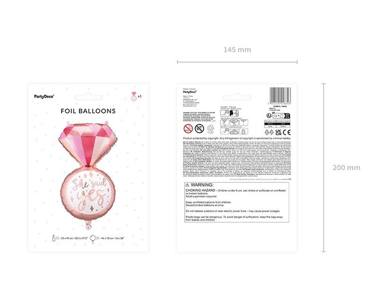 PartyDeco, balon foliowy, pierścionek, 41-72 cm