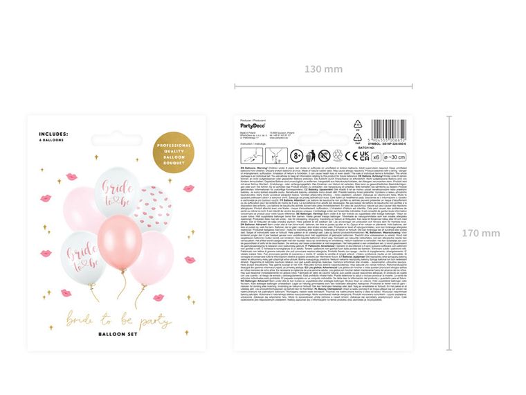 PartyDeco, balony 30 cm, Bride to be, mix, 6 szt.