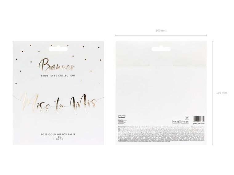 PartyDeco, baner Miss to Mrs, różowe złoto, 18-76 cm