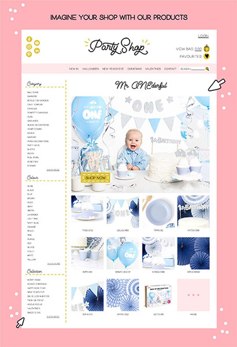 PartyDeco, girlanda 1st Birthday, Flagietki, 1,3m