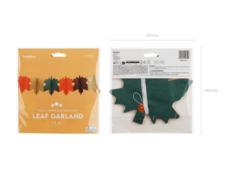 PartyDeco, girlanda bibułowa, liście, 3m
