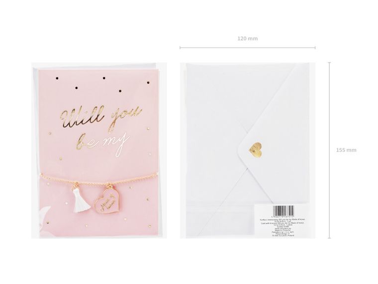 PartyDeco, kartka z bransoletką Will you be my Maid of honor, 10.5-14.8 cm, 1 szt.