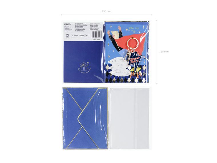 PartyDeco, kartka z breloczkiem Super Hero, 12-16 cm, 1 szt.