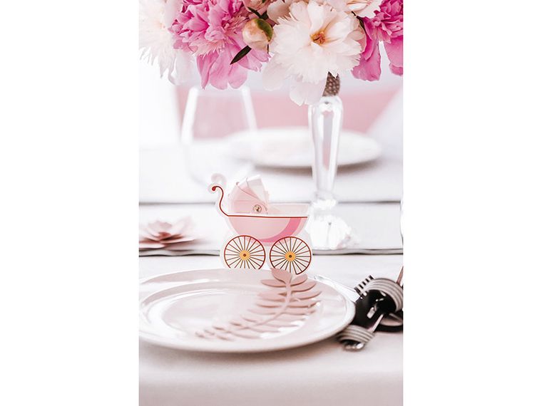 PartyDeco, papierowe gałązki z listkami, pudrowy róż, 9 szt.