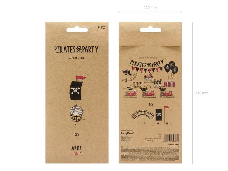 PartyDeco, Pirackie Party, zestaw do muffinek, piraci, 6 szt.
